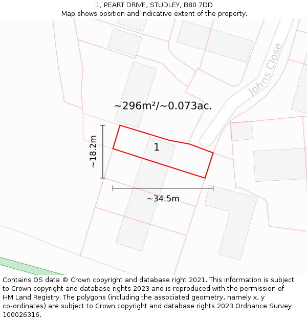 1, PEART DRIVE, STUDLEY, B80 7DD: Plot and title map