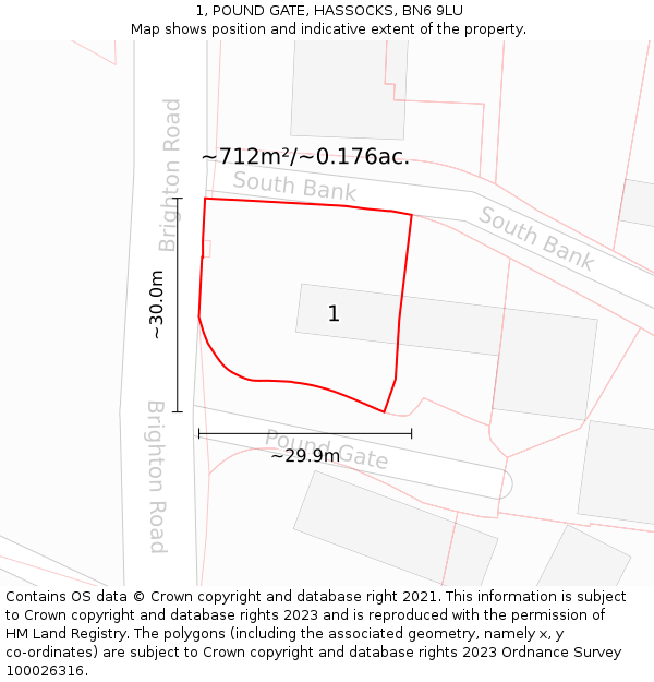 1, POUND GATE, HASSOCKS, BN6 9LU: Plot and title map