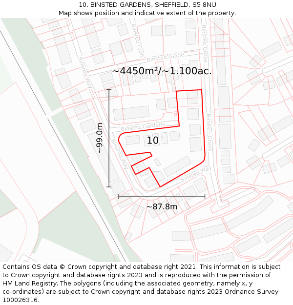10, BINSTED GARDENS, SHEFFIELD, S5 8NU: Plot and title map