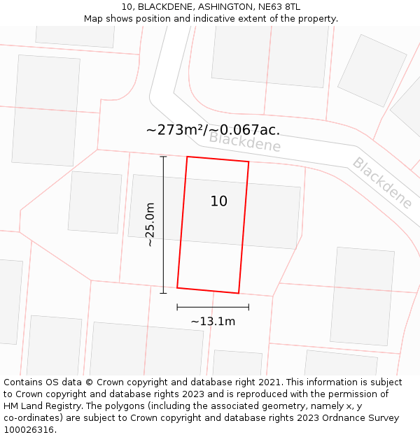10, BLACKDENE, ASHINGTON, NE63 8TL: Plot and title map