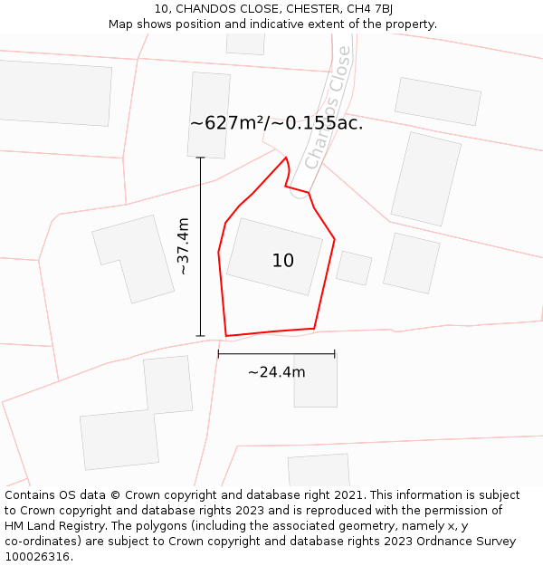 10, CHANDOS CLOSE, CHESTER, CH4 7BJ: Plot and title map