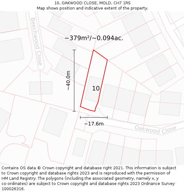 10, OAKWOOD CLOSE, MOLD, CH7 1RS: Plot and title map