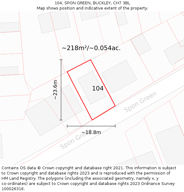 104, SPON GREEN, BUCKLEY, CH7 3BL: Plot and title map