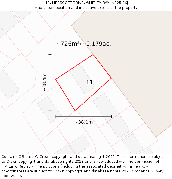 11, HEPSCOTT DRIVE, WHITLEY BAY, NE25 9XJ: Plot and title map