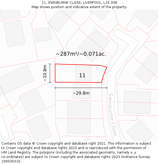 11, SWINBURNE CLOSE, LIVERPOOL, L16 3GE: Plot and title map