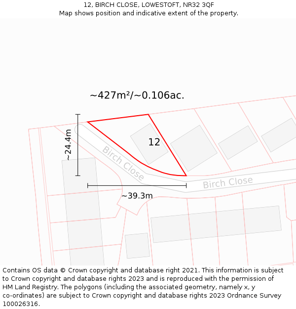 12, BIRCH CLOSE, LOWESTOFT, NR32 3QF: Plot and title map