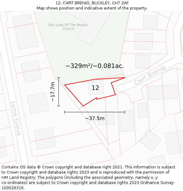 12, CWRT BRENIG, BUCKLEY, CH7 2AF: Plot and title map