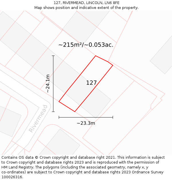 127, RIVERMEAD, LINCOLN, LN6 8FE: Plot and title map