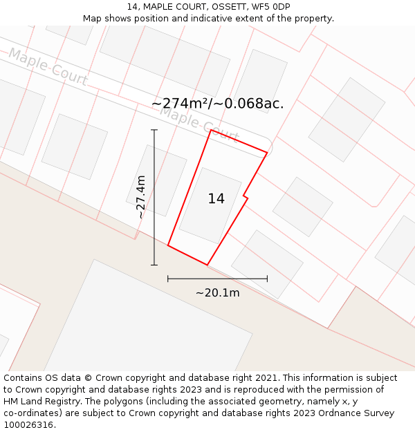 14, MAPLE COURT, OSSETT, WF5 0DP: Plot and title map