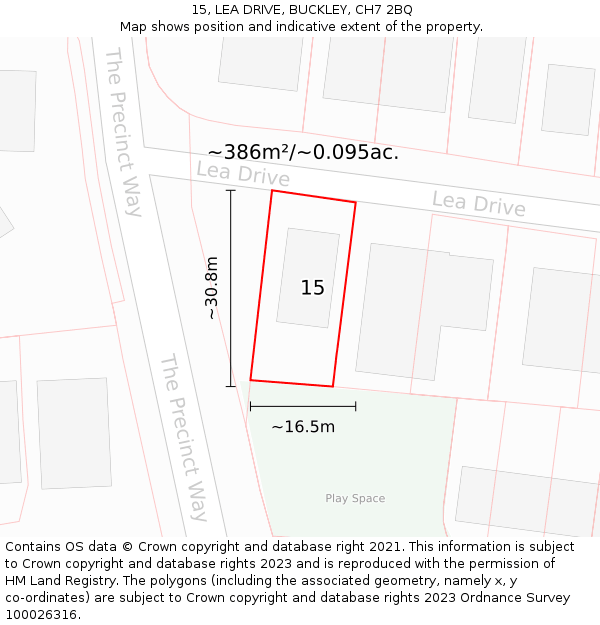 15, LEA DRIVE, BUCKLEY, CH7 2BQ: Plot and title map