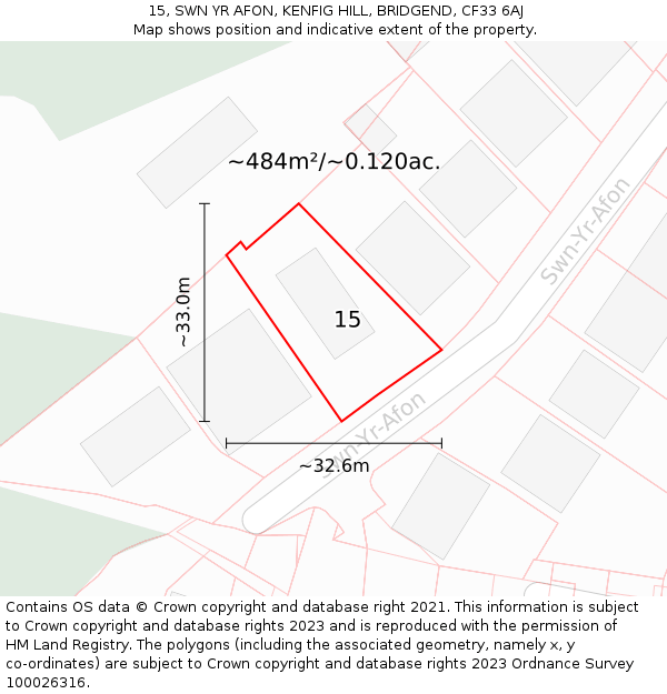 15, SWN YR AFON, KENFIG HILL, BRIDGEND, CF33 6AJ: Plot and title map