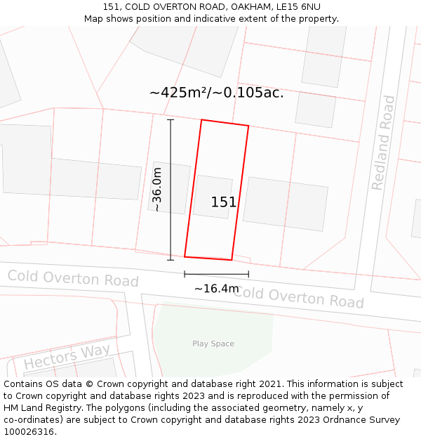 151, COLD OVERTON ROAD, OAKHAM, LE15 6NU: Plot and title map