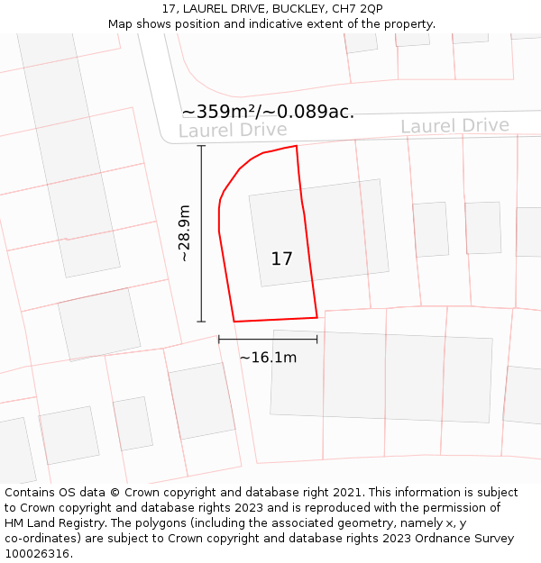 17, LAUREL DRIVE, BUCKLEY, CH7 2QP: Plot and title map