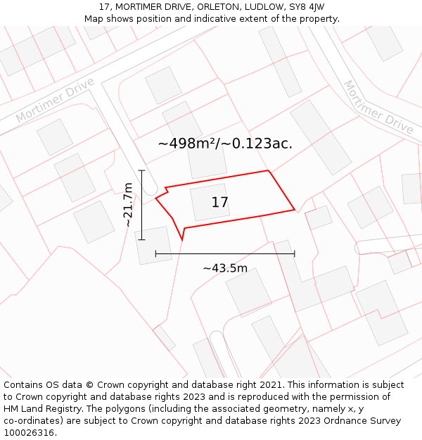 17, MORTIMER DRIVE, ORLETON, LUDLOW, SY8 4JW: Plot and title map