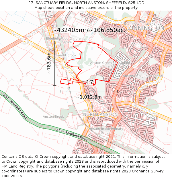 17, SANCTUARY FIELDS, NORTH ANSTON, SHEFFIELD, S25 4DD: Plot and title map