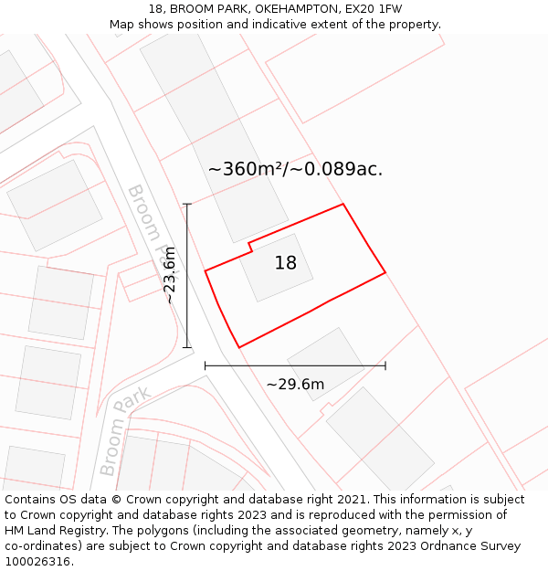 18, BROOM PARK, OKEHAMPTON, EX20 1FW: Plot and title map