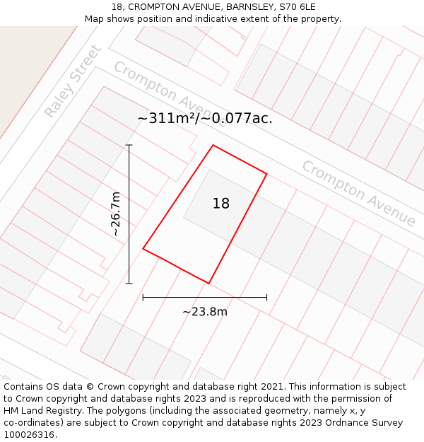 18, CROMPTON AVENUE, BARNSLEY, S70 6LE: Plot and title map
