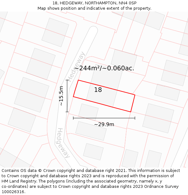 18, HEDGEWAY, NORTHAMPTON, NN4 0SP: Plot and title map
