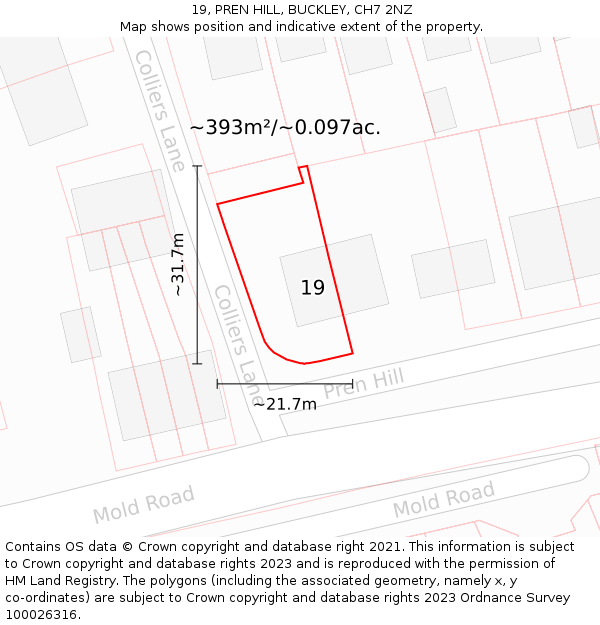 19, PREN HILL, BUCKLEY, CH7 2NZ: Plot and title map