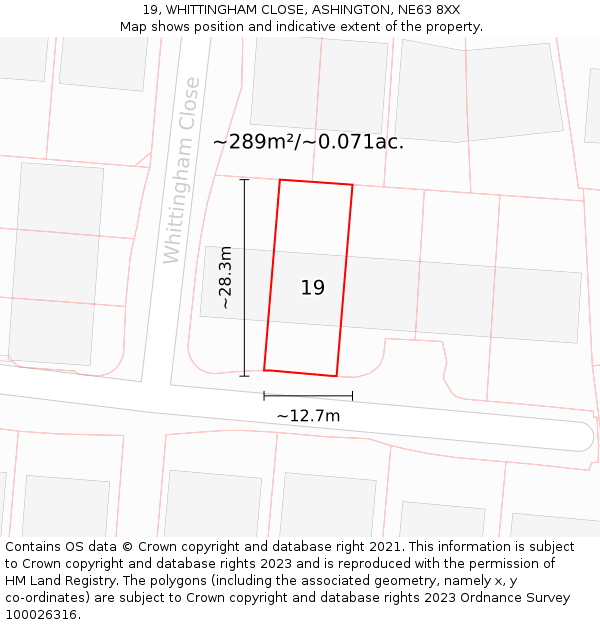 19, WHITTINGHAM CLOSE, ASHINGTON, NE63 8XX: Plot and title map