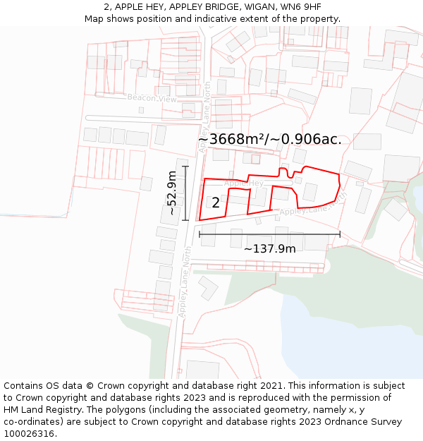 2, APPLE HEY, APPLEY BRIDGE, WIGAN, WN6 9HF: Plot and title map