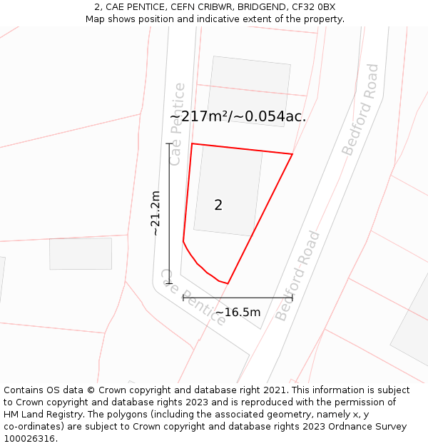 2, CAE PENTICE, CEFN CRIBWR, BRIDGEND, CF32 0BX: Plot and title map