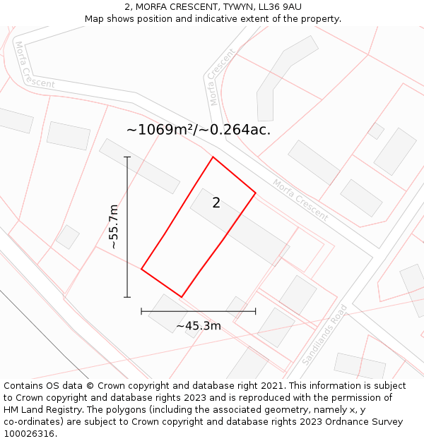 2, MORFA CRESCENT, TYWYN, LL36 9AU: Plot and title map