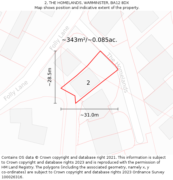 2, THE HOMELANDS, WARMINSTER, BA12 8DX: Plot and title map