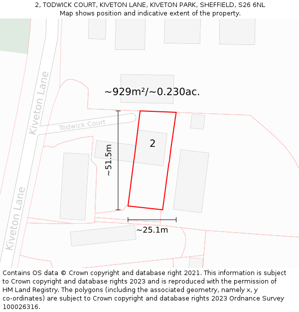 2, TODWICK COURT, KIVETON LANE, KIVETON PARK, SHEFFIELD, S26 6NL: Plot and title map