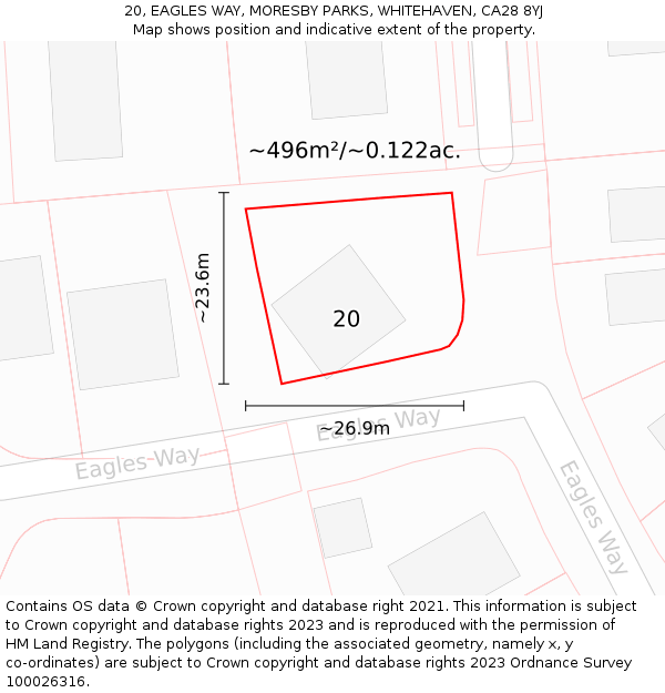 20, EAGLES WAY, MORESBY PARKS, WHITEHAVEN, CA28 8YJ: Plot and title map
