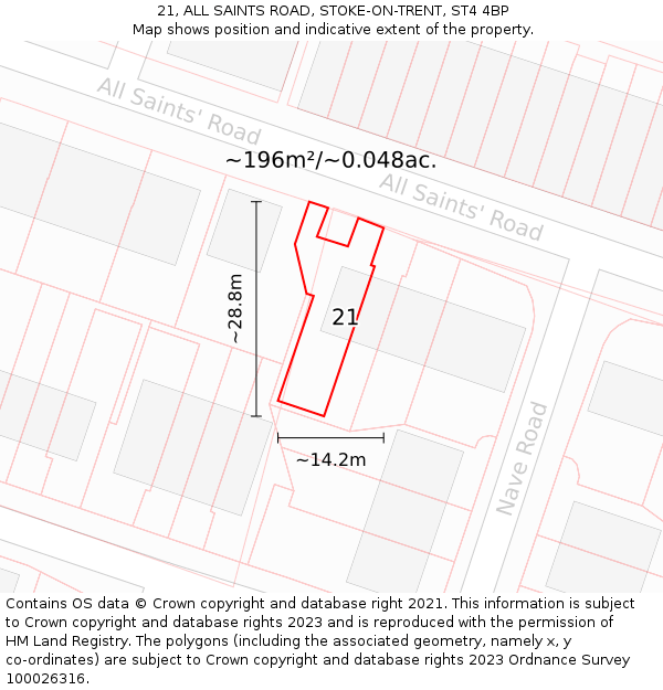 21, ALL SAINTS ROAD, STOKE-ON-TRENT, ST4 4BP: Plot and title map