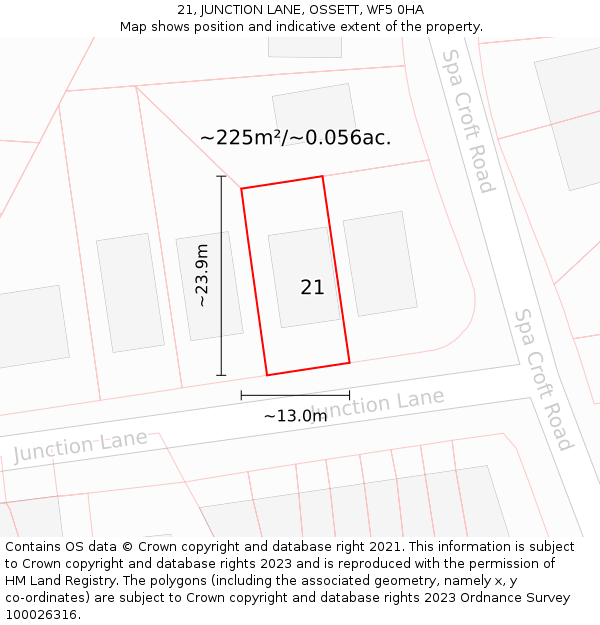 21, JUNCTION LANE, OSSETT, WF5 0HA: Plot and title map