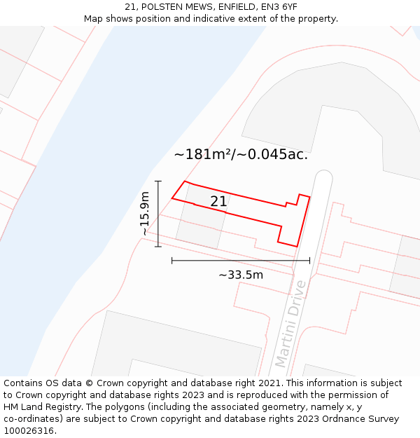 21, POLSTEN MEWS, ENFIELD, EN3 6YF: Plot and title map