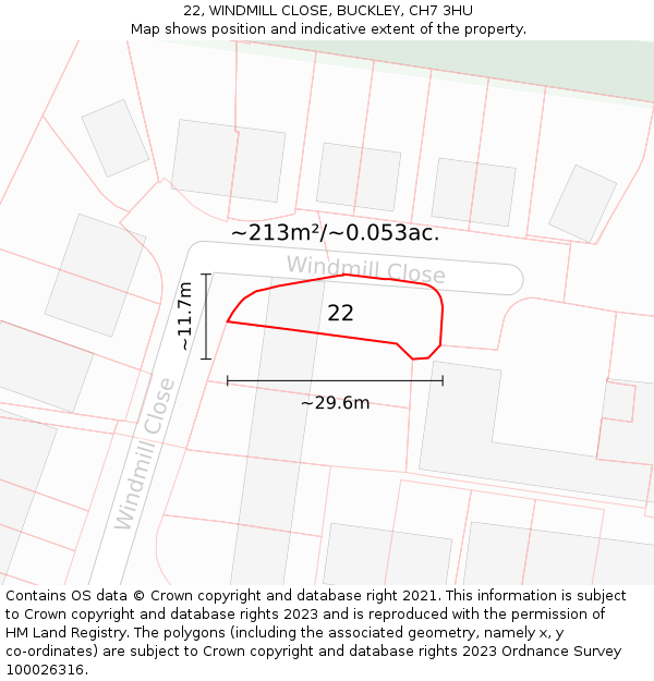 22, WINDMILL CLOSE, BUCKLEY, CH7 3HU: Plot and title map