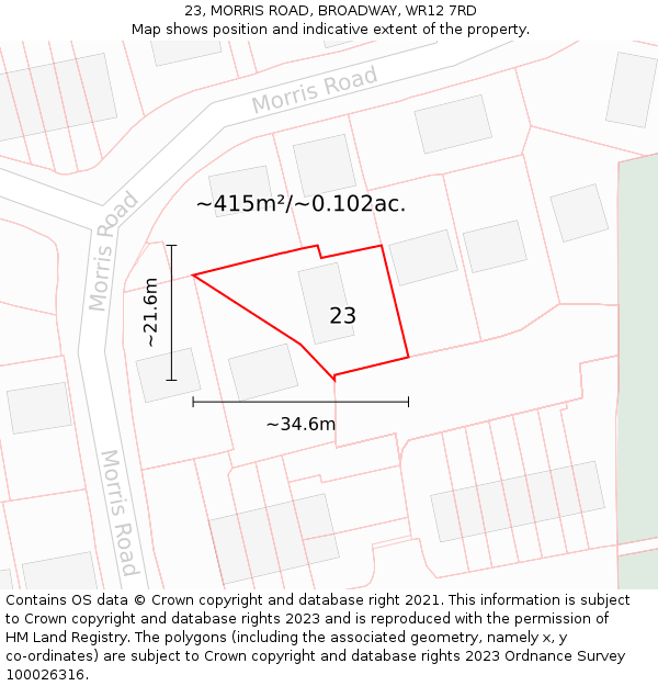 23, MORRIS ROAD, BROADWAY, WR12 7RD: Plot and title map