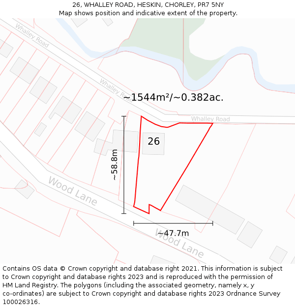 26, WHALLEY ROAD, HESKIN, CHORLEY, PR7 5NY: Plot and title map