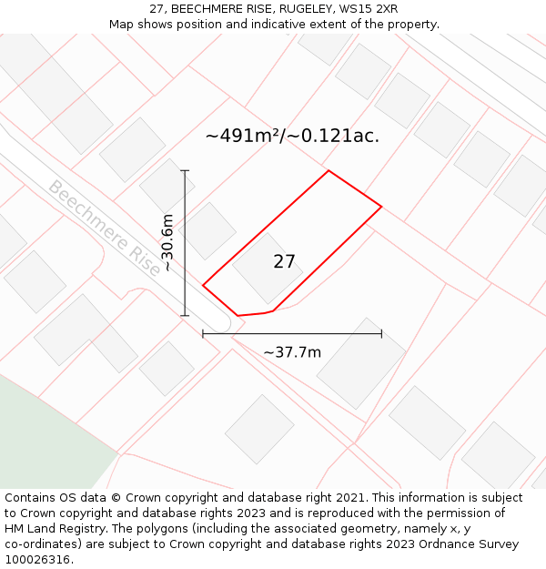 27, BEECHMERE RISE, RUGELEY, WS15 2XR: Plot and title map