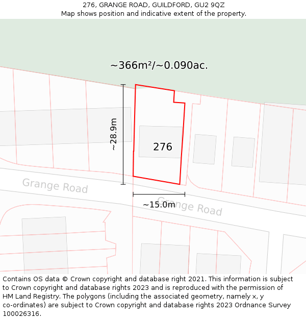 276, GRANGE ROAD, GUILDFORD, GU2 9QZ: Plot and title map