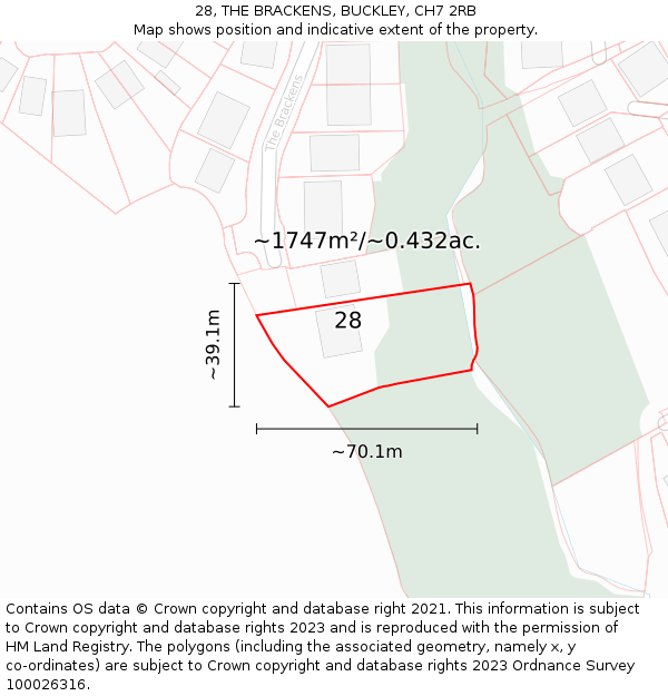 28, THE BRACKENS, BUCKLEY, CH7 2RB: Plot and title map