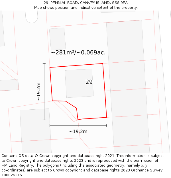29, PENNIAL ROAD, CANVEY ISLAND, SS8 9EA: Plot and title map