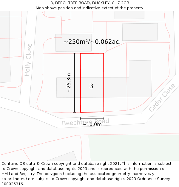 3, BEECHTREE ROAD, BUCKLEY, CH7 2GB: Plot and title map