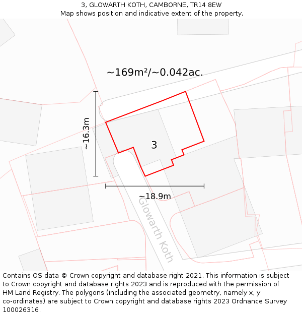 3, GLOWARTH KOTH, CAMBORNE, TR14 8EW: Plot and title map