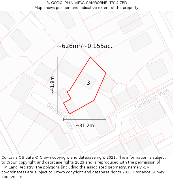 3, GODOLPHIN VIEW, CAMBORNE, TR14 7RD: Plot and title map