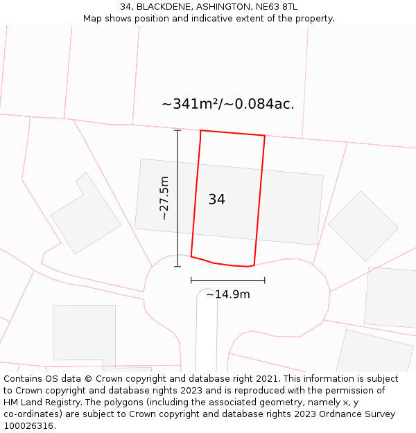 34, BLACKDENE, ASHINGTON, NE63 8TL: Plot and title map