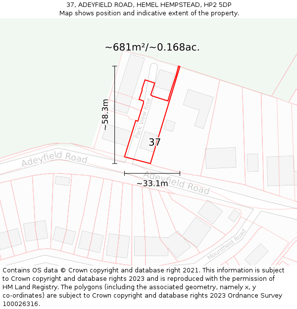 37, ADEYFIELD ROAD, HEMEL HEMPSTEAD, HP2 5DP: Plot and title map