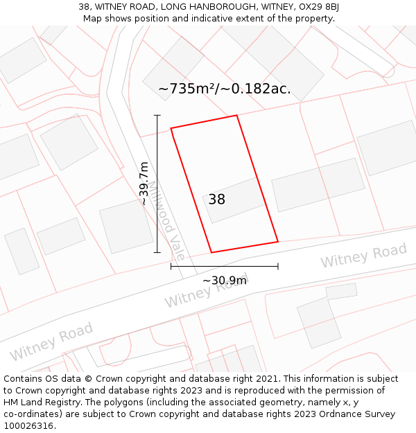 38, WITNEY ROAD, LONG HANBOROUGH, WITNEY, OX29 8BJ: Plot and title map
