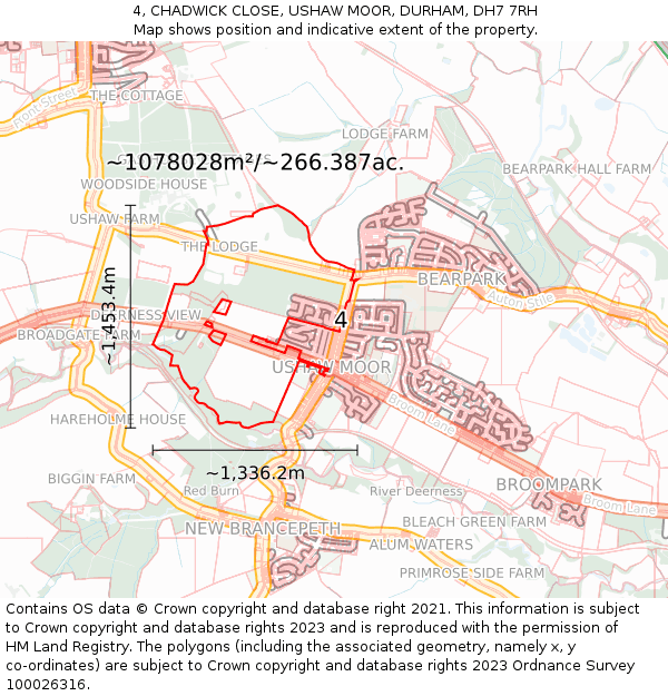 4, CHADWICK CLOSE, USHAW MOOR, DURHAM, DH7 7RH: Plot and title map