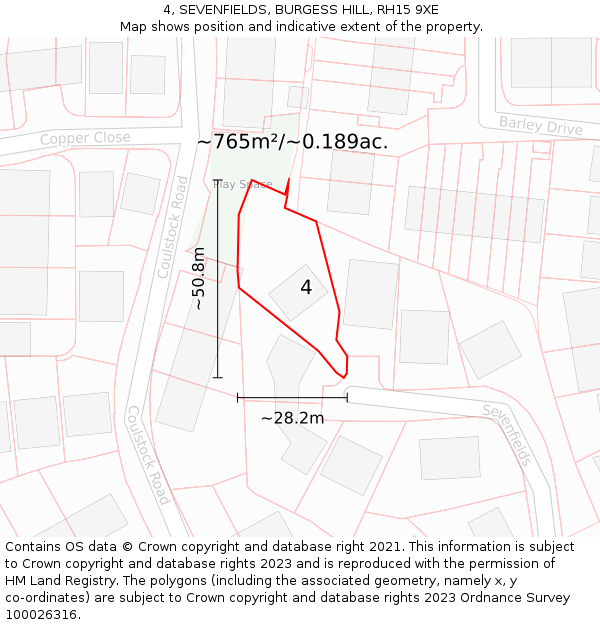 4, SEVENFIELDS, BURGESS HILL, RH15 9XE: Plot and title map