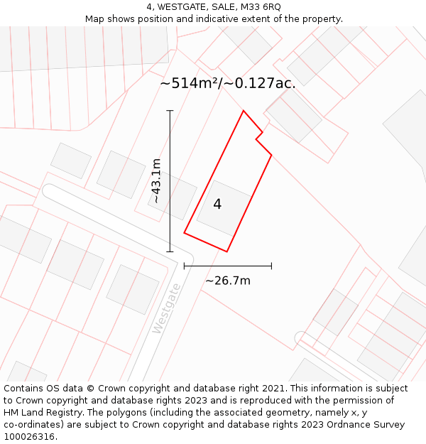 4, WESTGATE, SALE, M33 6RQ: Plot and title map