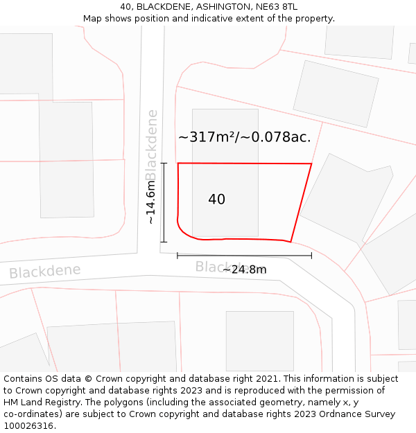 40, BLACKDENE, ASHINGTON, NE63 8TL: Plot and title map